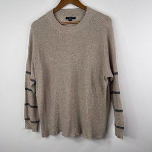 AMERICAN EAGLE Women Oatmeal Blue Stripe Oversized Sweater Sz L